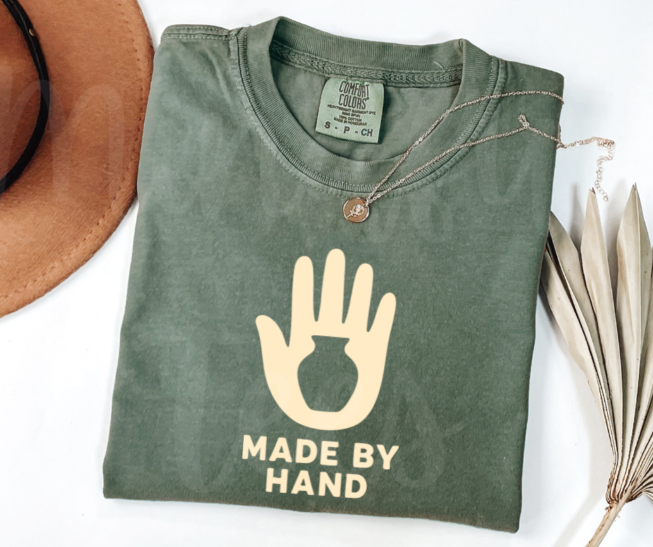 "Made By Hand" Funny Design Pottery Clay Hobby Inspired Unisex heavyweight t-shirt