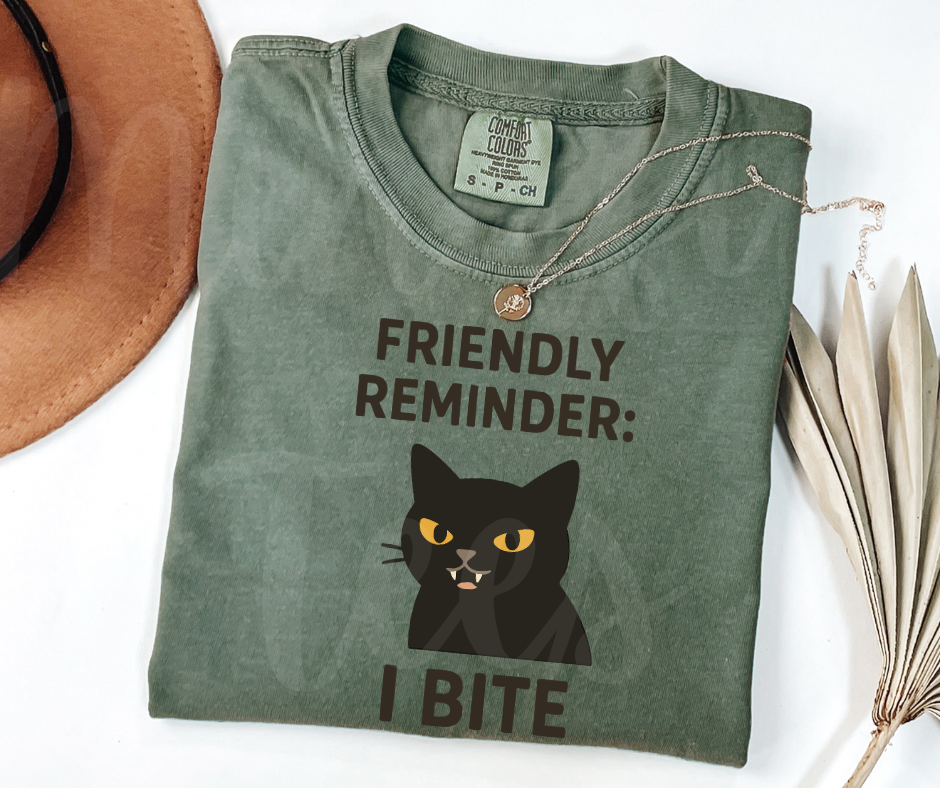 "I Bite" Sarcastic Cat Design Unisex heavyweight t-shirt