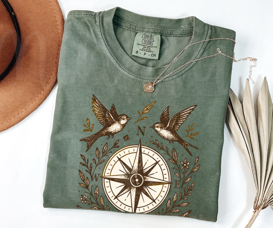 "The Compass" Birdwatching Design Birds and Nature Inspired Unisex heavyweight t-shirt