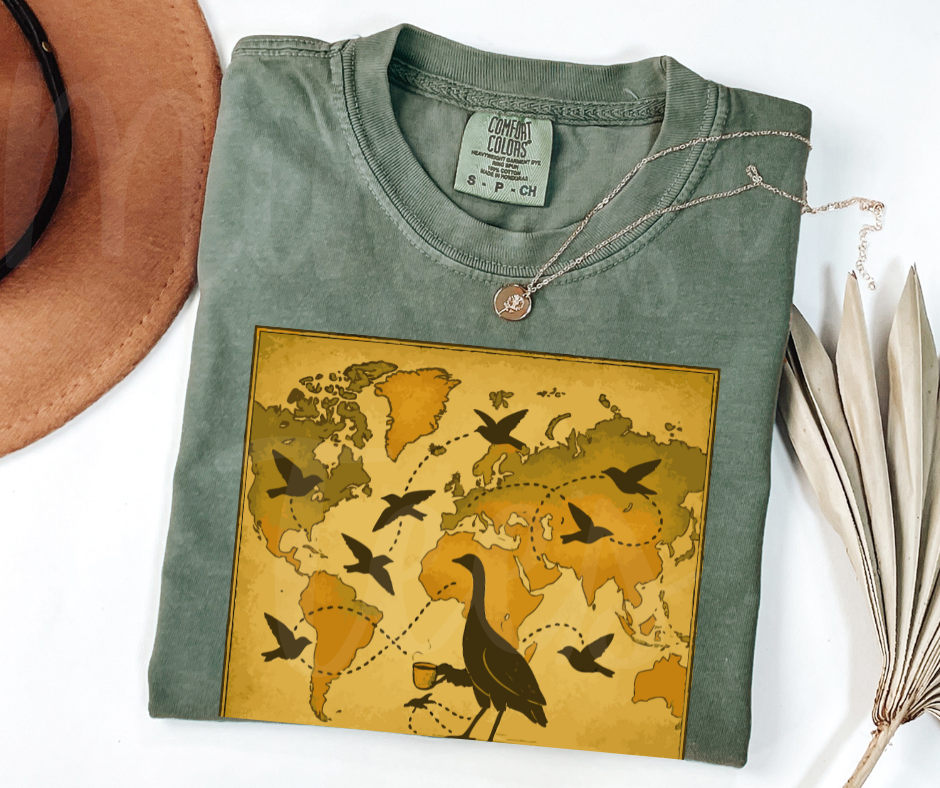 "The Map" Birdwatching Design Birds and Nature Inspired Unisex heavyweight t-shirt