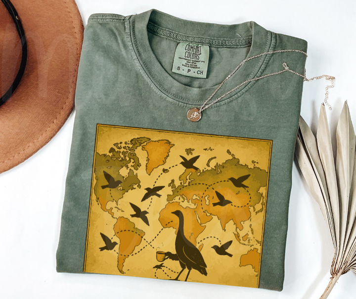 "The Map" Birdwatching Design Birds and Nature Inspired Unisex heavyweight t-shirt