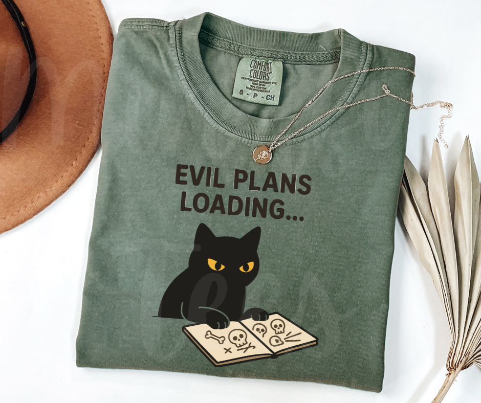 "Evil Plans Loading" Sarcastic Cat Design Unisex heavyweight t-shirt