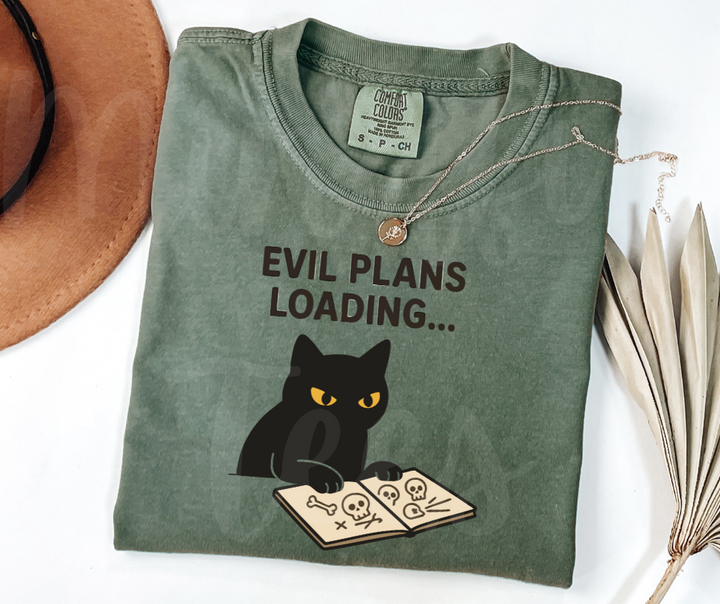 "Evil Plans Loading" Sarcastic Cat Design Unisex heavyweight t-shirt