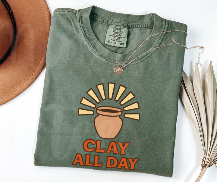 "Clay All Day" Funny Design Pottery Clay Hobby Inspired Unisex heavyweight t-shirt