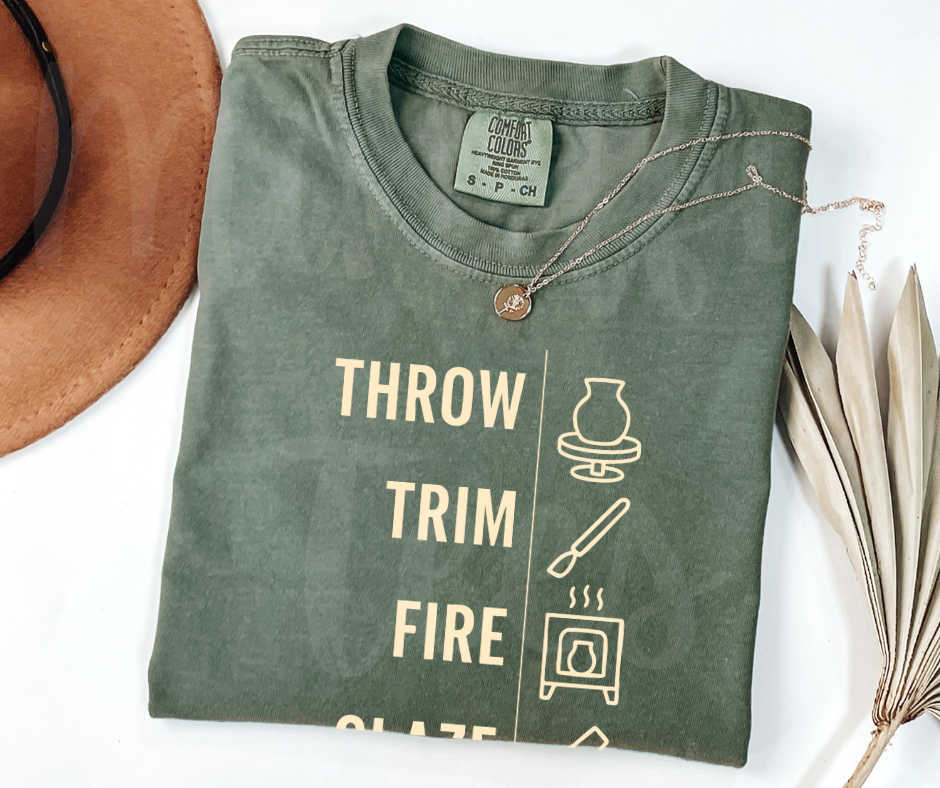 "Throw, Trim, Fire" Funny Design Pottery Clay Hobby Inspired Unisex heavyweight t-shirt