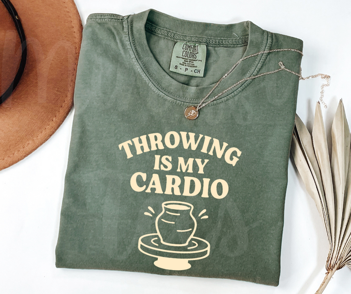 "Throwing is My Cardio" Funny Design Pottery Clay Hobby Inspired Unisex heavyweight t-shirt