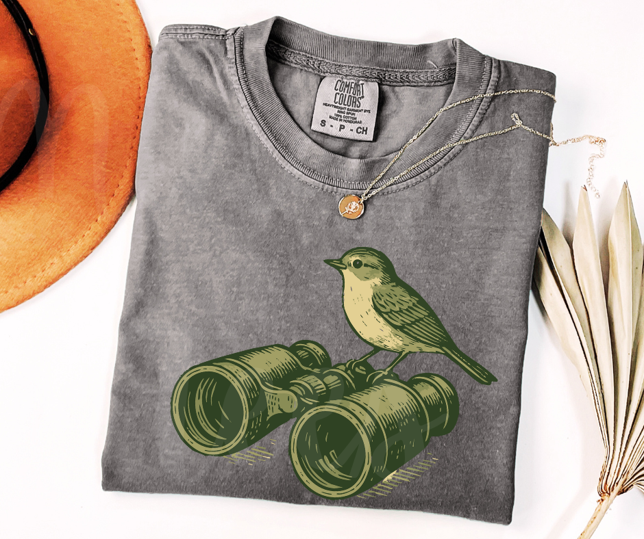 "Peeping Tom" Birdwatching Design Birds and Nature Inspired Unisex heavyweight t-shirt