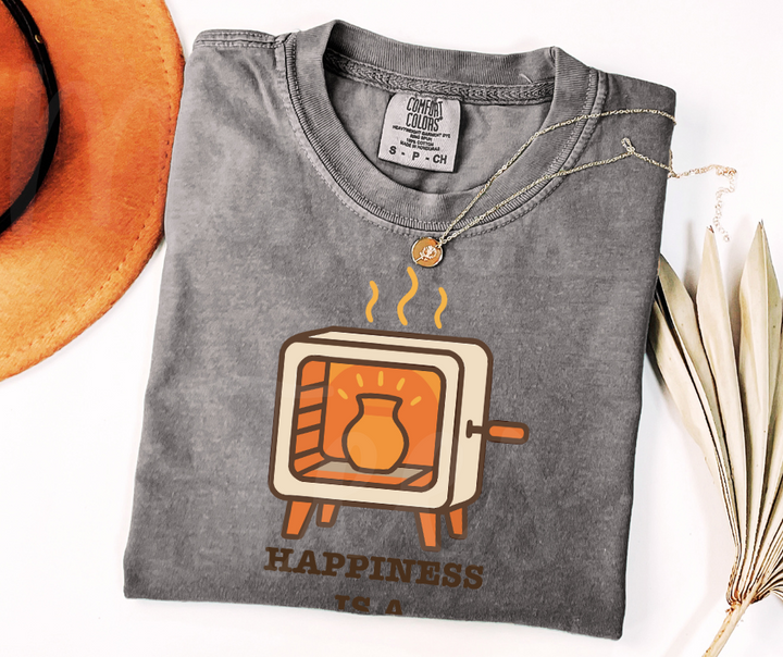 "Happiness is a Warm Kiln" Funny Design Pottery Clay Hobby Inspired Unisex heavyweight t-shirt