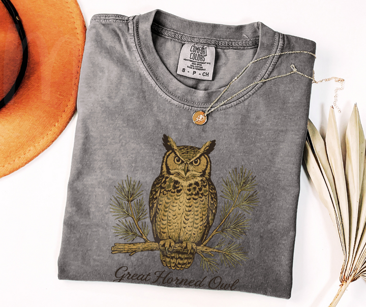 "Great Horned Owl" Birdwatching Design Birds and Nature Inspired Unisex heavyweight t-shirt