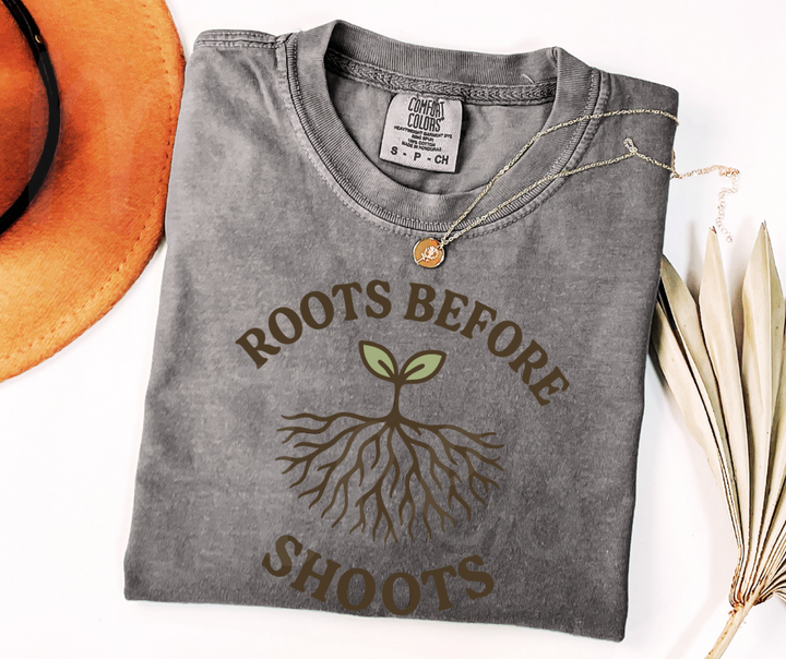 "Roots Before Shoots" Funny Plant Lover Tee Design Unisex heavyweight t-shirt