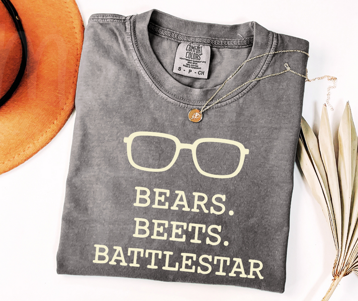 "Beers, Beets, Battelstar Galactica" Sarcastic Design The Office Inspired Unisex heavyweight t-shirt