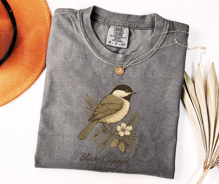 "Black-Capped Chikadee" Birdwatching Design Birds and Nature Inspired Unisex heavyweight t-shirt