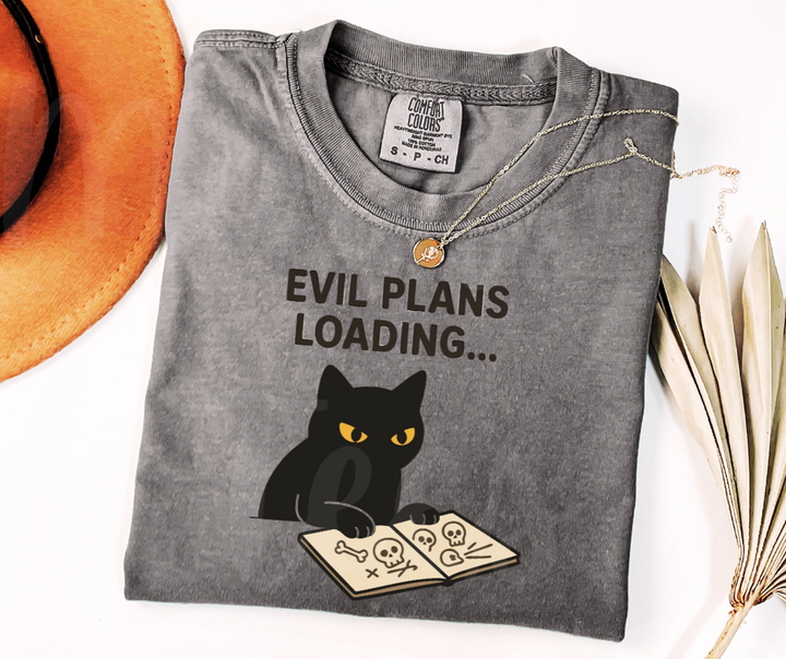 "Evil Plans Loading" Sarcastic Cat Design Unisex heavyweight t-shirt