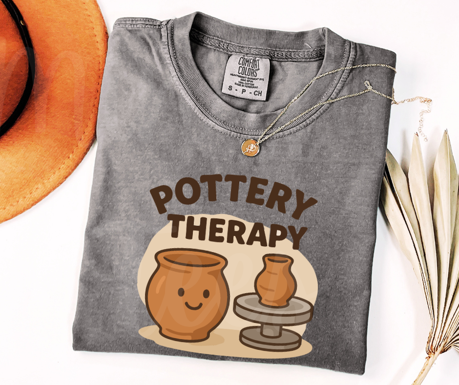 "Pottery Therapy" Funny Design Pottery Clay Hobby Inspired Unisex heavyweight t-shirt