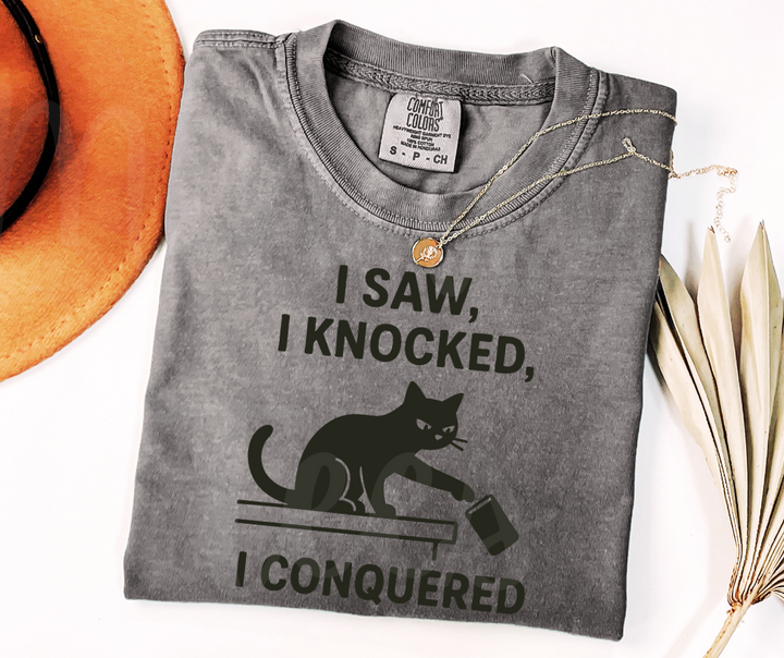 "I Saw I Knocked" Sarcastic Cat Design Unisex heavyweight t-shirt