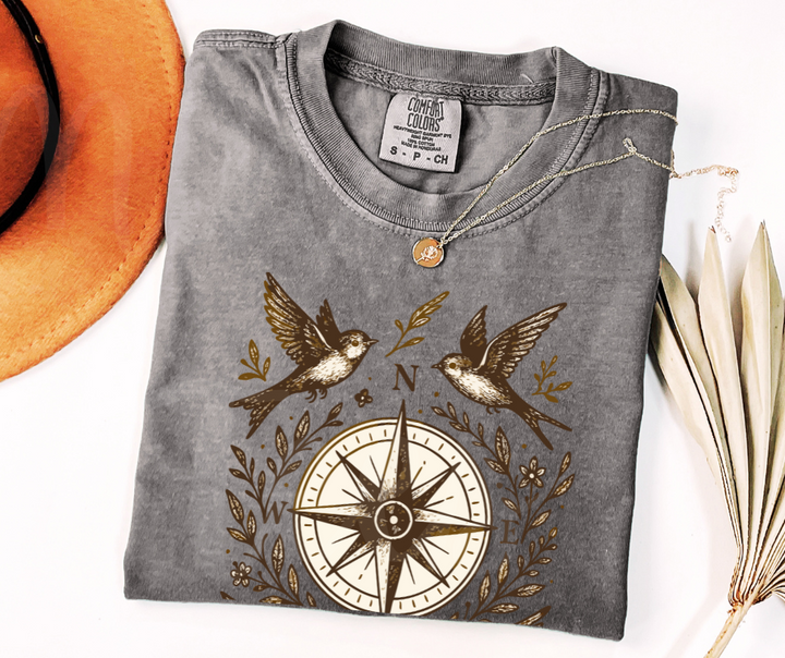 "The Compass" Birdwatching Design Birds and Nature Inspired Unisex heavyweight t-shirt