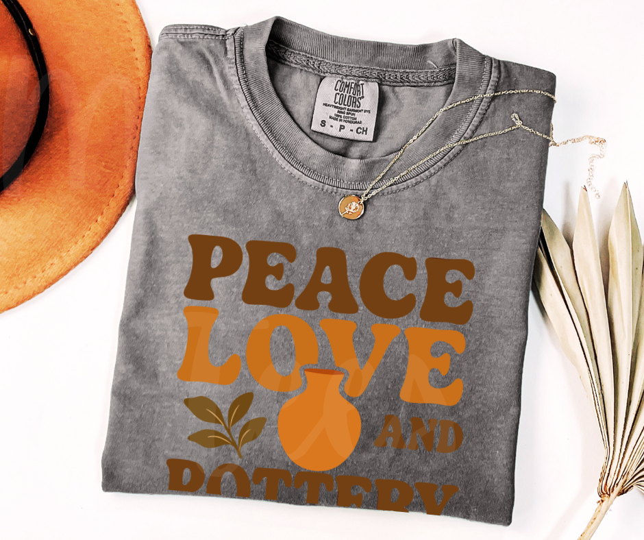 "Peace Love Pottery" Funny Design Pottery Clay Hobby Inspired Unisex heavyweight t-shirt