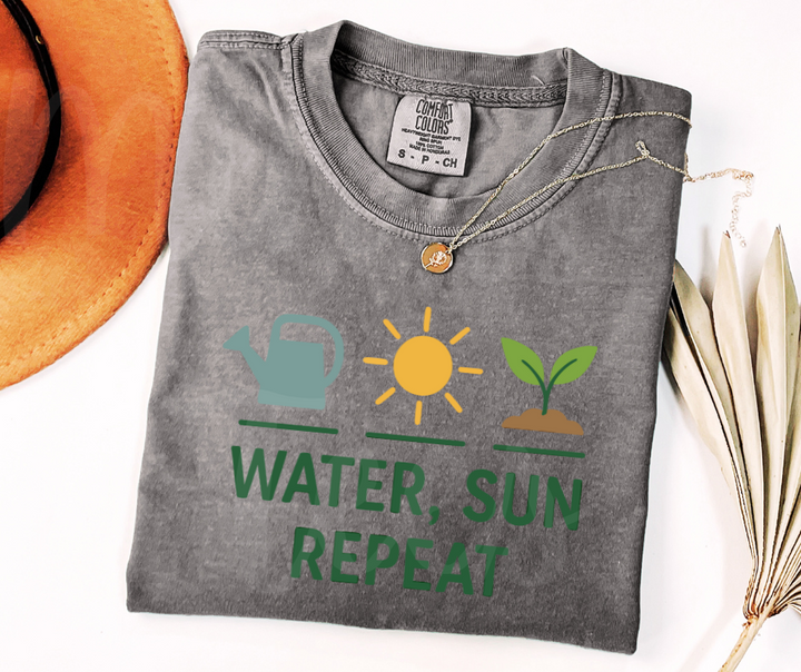 "Water, Sun Repeat" Funny Plant Lover Tee Design Unisex heavyweight t-shirt