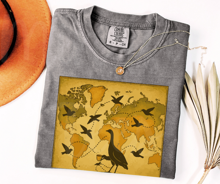 "The Map" Birdwatching Design Birds and Nature Inspired Unisex heavyweight t-shirt