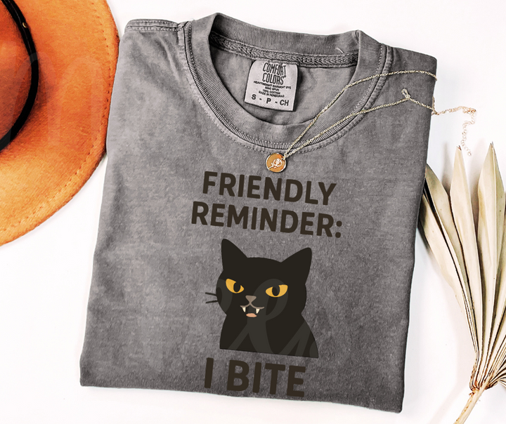 "I Bite" Sarcastic Cat Design Unisex heavyweight t-shirt