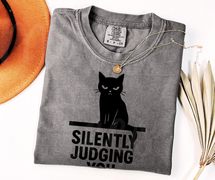 "Silently Judging" Sarcastic Cat Design Unisex heavyweight t-shirt