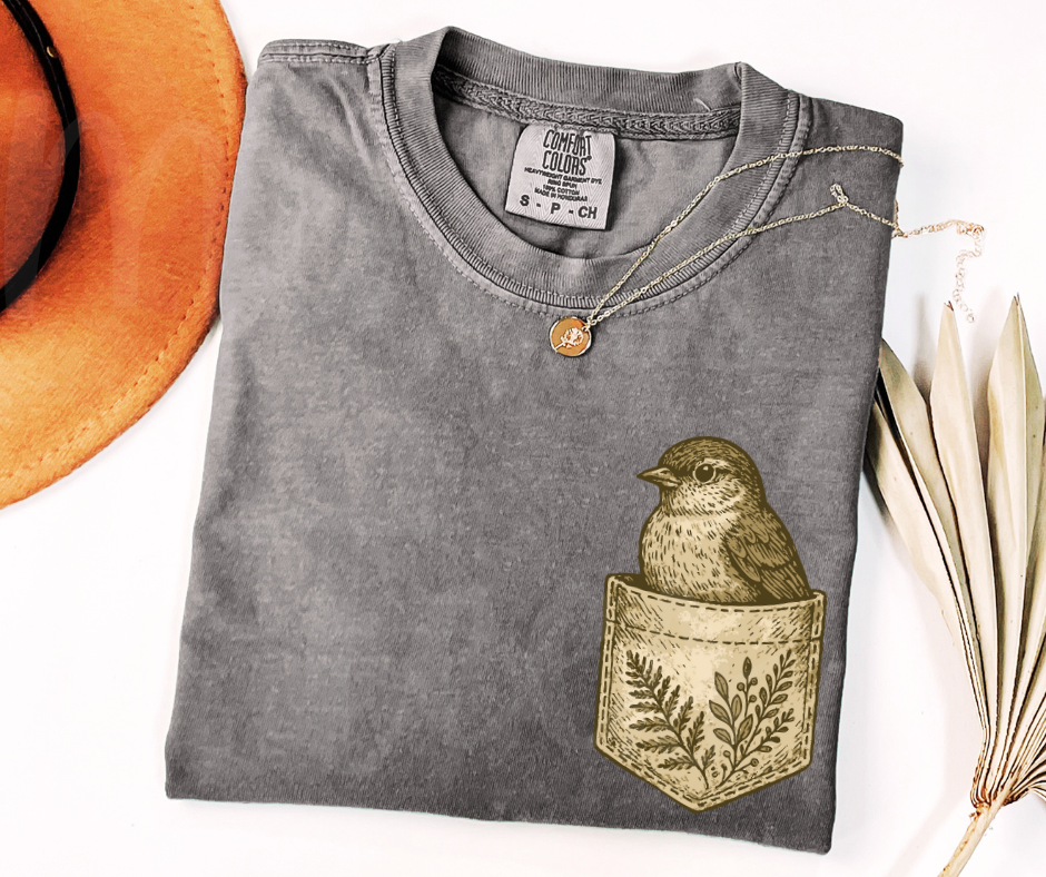"Pocket Bird" Birdwatching Design Birds and Nature Inspired Unisex heavyweight t-shirt