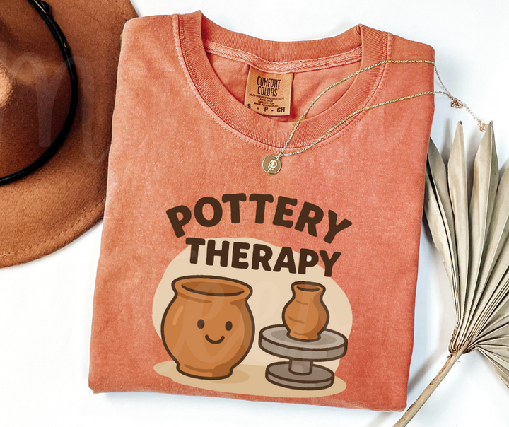 "Pottery Therapy" Funny Design Pottery Clay Hobby Inspired Unisex heavyweight t-shirt