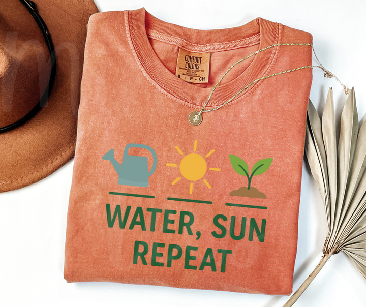 "Water, Sun Repeat" Funny Plant Lover Tee Design Unisex heavyweight t-shirt