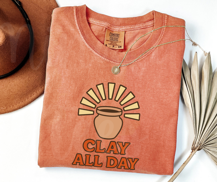 "Clay All Day" Funny Design Pottery Clay Hobby Inspired Unisex heavyweight t-shirt
