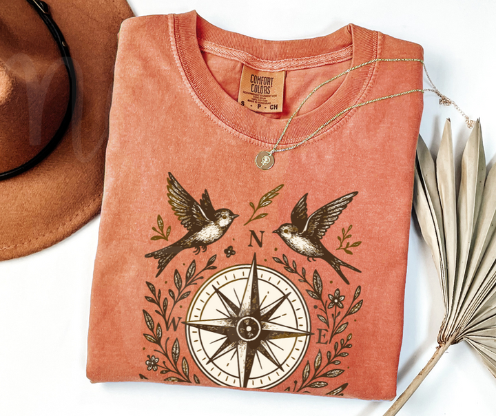 "The Compass" Birdwatching Design Birds and Nature Inspired Unisex heavyweight t-shirt