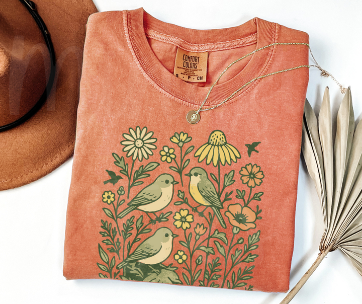 "Birds & Flowers" Birdwatching Design Birds and Nature Inspired Unisex heavyweight t-shirt