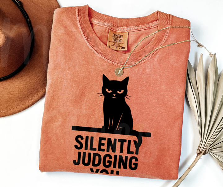 "Silently Judging" Sarcastic Cat Design Unisex heavyweight t-shirt