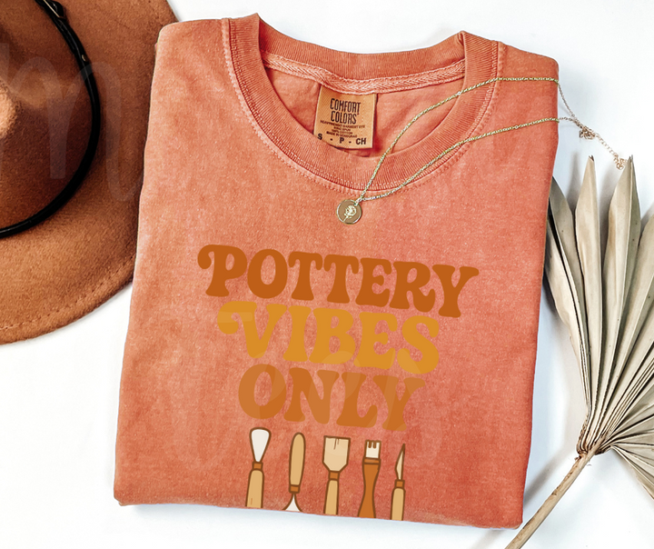"Pottery Vibes Only" Funny Design Pottery Clay Hobby Inspired Unisex heavyweight t-shirt