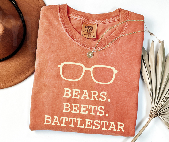 "Beers, Beets, Battelstar Galactica" Sarcastic Design The Office Inspired Unisex heavyweight t-shirt