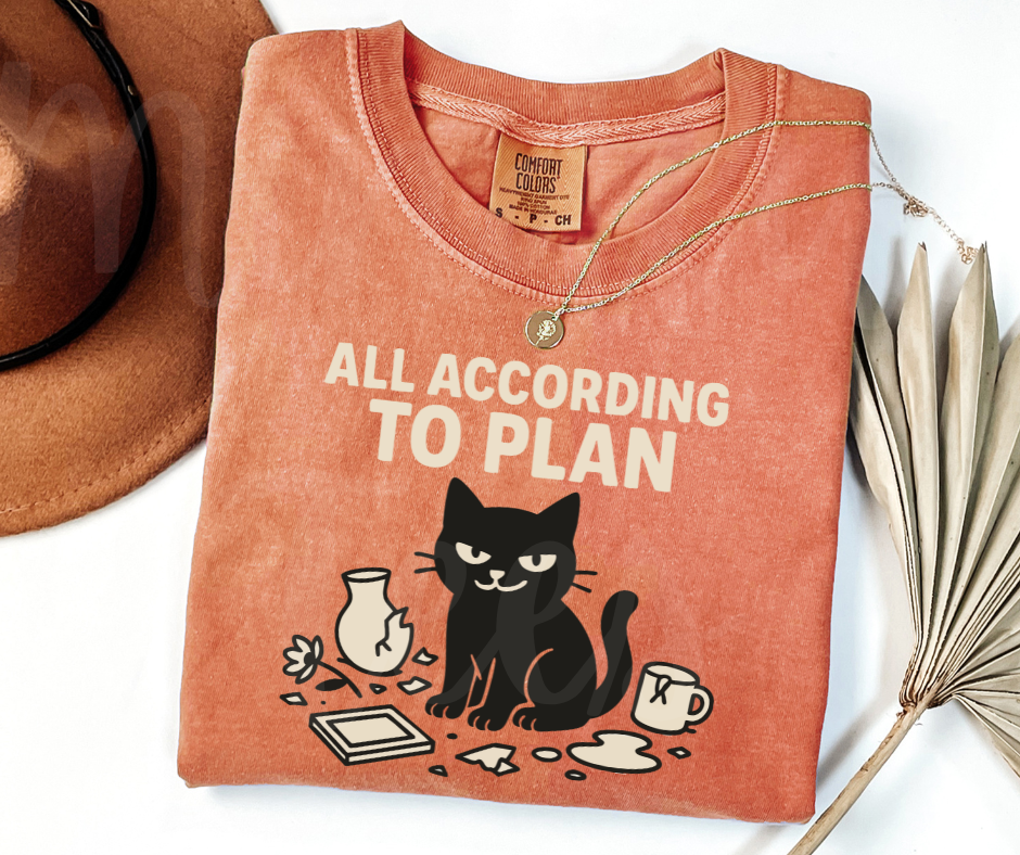 "All According to Plan" Sarcastic Cat Design Unisex heavyweight t-shirt