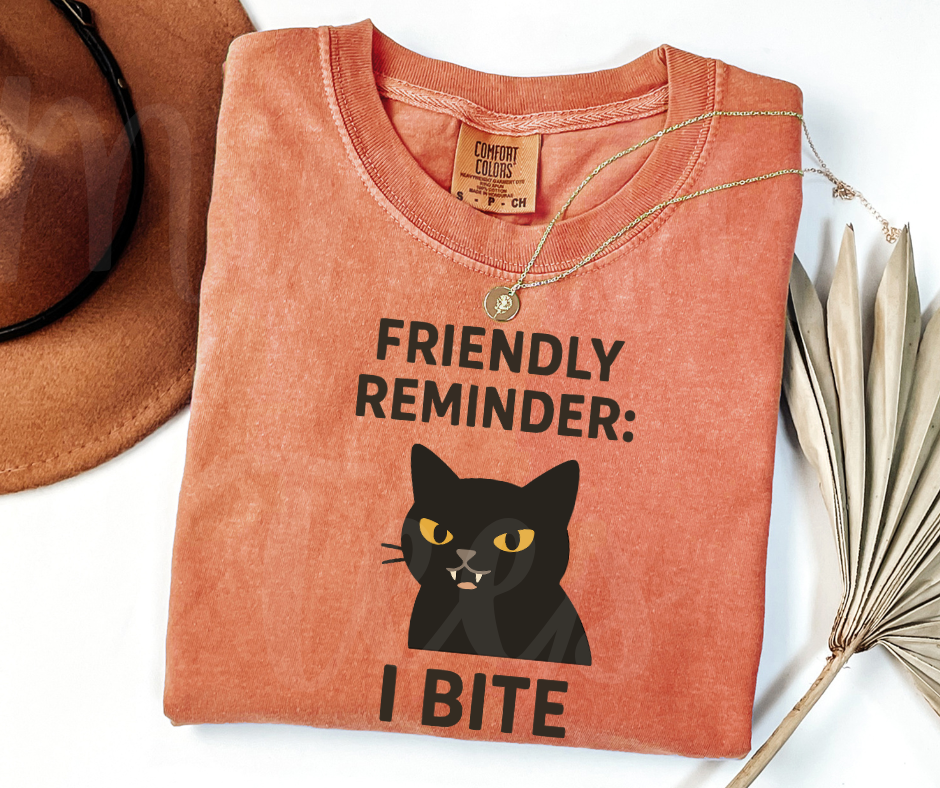 "I Bite" Sarcastic Cat Design Unisex heavyweight t-shirt