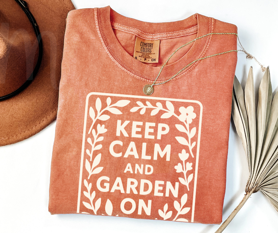 "Keep Calm And Garden On" Funny Plant Lover Tee Design Unisex heavyweight t-shirt