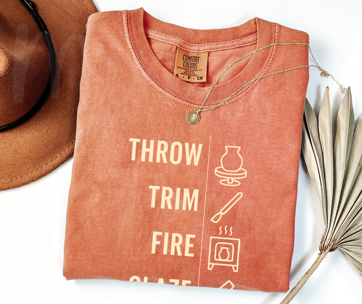"Throw, Trim, Fire" Funny Design Pottery Clay Hobby Inspired Unisex heavyweight t-shirt