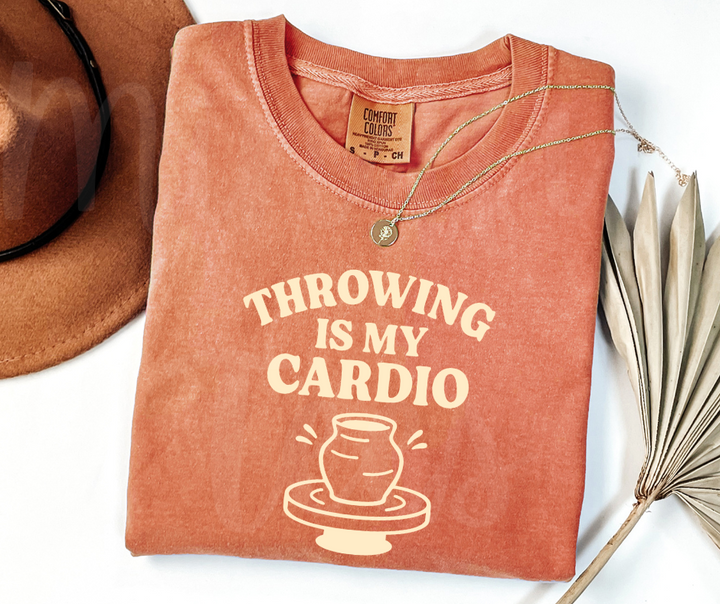 "Throwing is My Cardio" Funny Design Pottery Clay Hobby Inspired Unisex heavyweight t-shirt