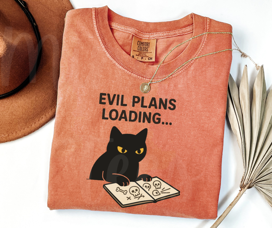 "Evil Plans Loading" Sarcastic Cat Design Unisex heavyweight t-shirt