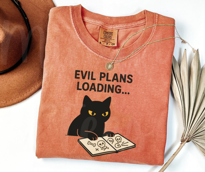 "Evil Plans Loading" Sarcastic Cat Design Unisex heavyweight t-shirt